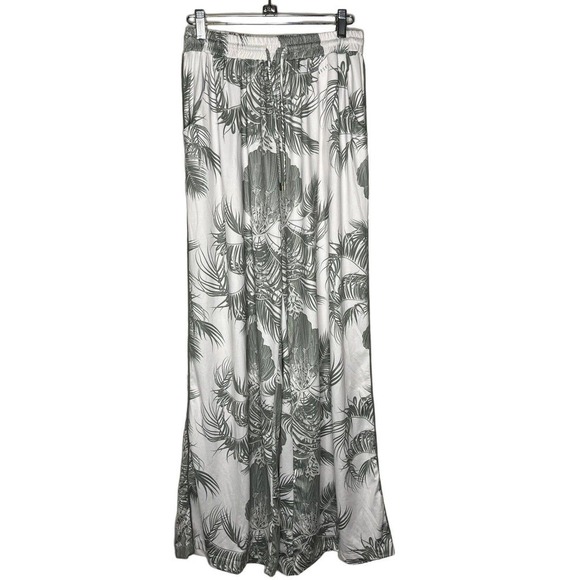 Masongrey LA Silvery Green Wide Leg Lounge Pants M Palm Leaf Soft High Rise USA - Picture 1 of 7